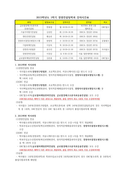 2. 2013-1 경영컨설팅학과 수강신청안내(2013학번) 첫 페이지